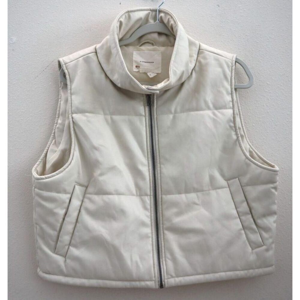 Anthropologie OB1618509 Women’s Sz M Cream Faux Leather Quilted Puffer Vest